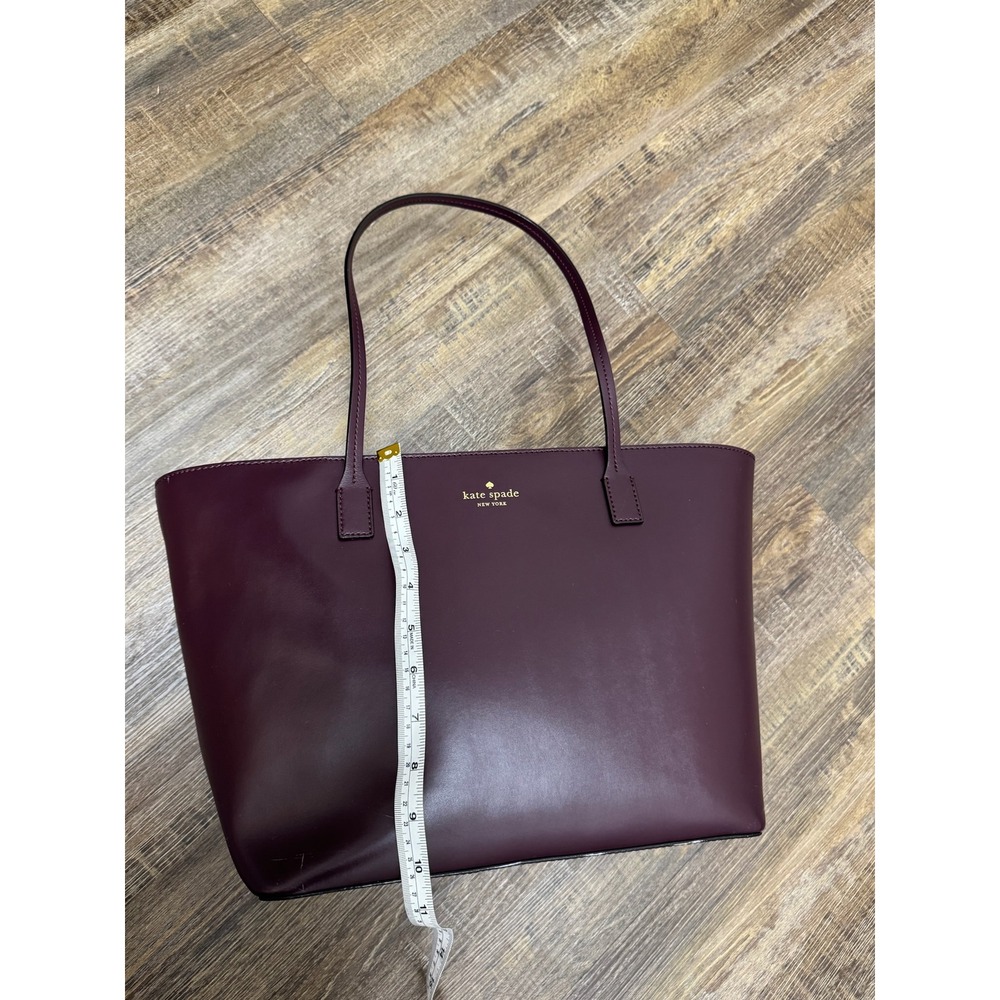 Kate Spade New York Leather Tote Bag Burgundy Plum Top Zip Shoulder Bag - Picture 3 of 16